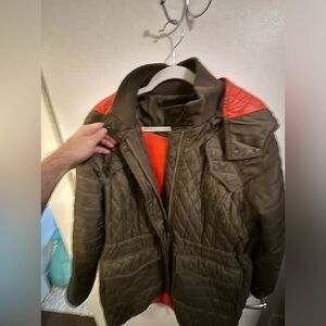 NWOT Vince Camuto Long Army Green Quilted Jacket w. Removable Hood XL